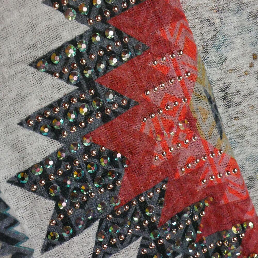 Vocal Southwest Knit Cardigan Womens Size XL Gray Jewel Studded Dolman Sleeve - Picture 5 of 11